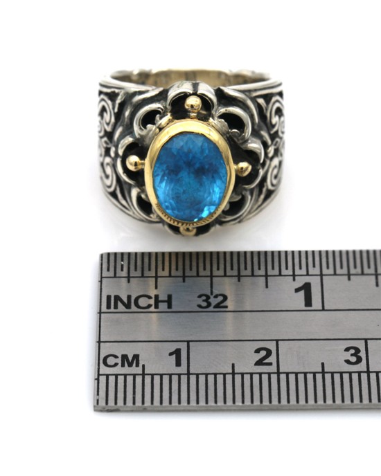 Konstantino Blue Topaz Scroll Band in Silver and Gold